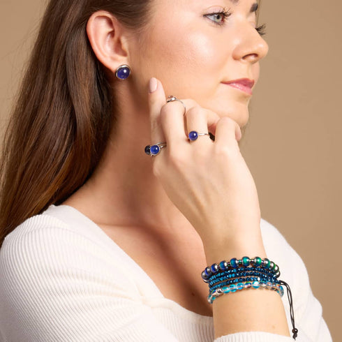 Rayon de soleil turquoise | Argent | Bracelet de perles de verre galaxie